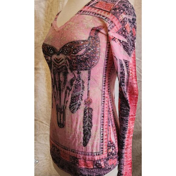 F97 L Rouge Western Bull tee with sparkly colored studs - Picture 3 of 12